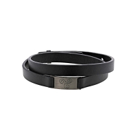 Bracelet double tour plaque Triskèle acier vieilli, cuir de bovin noir