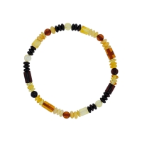 Bracelet élastique ambre cognac, miel, vert et cerise