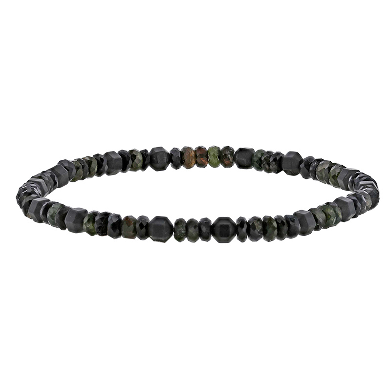 Bracelet élastique avec boules d'hématites et d'obsidiennes