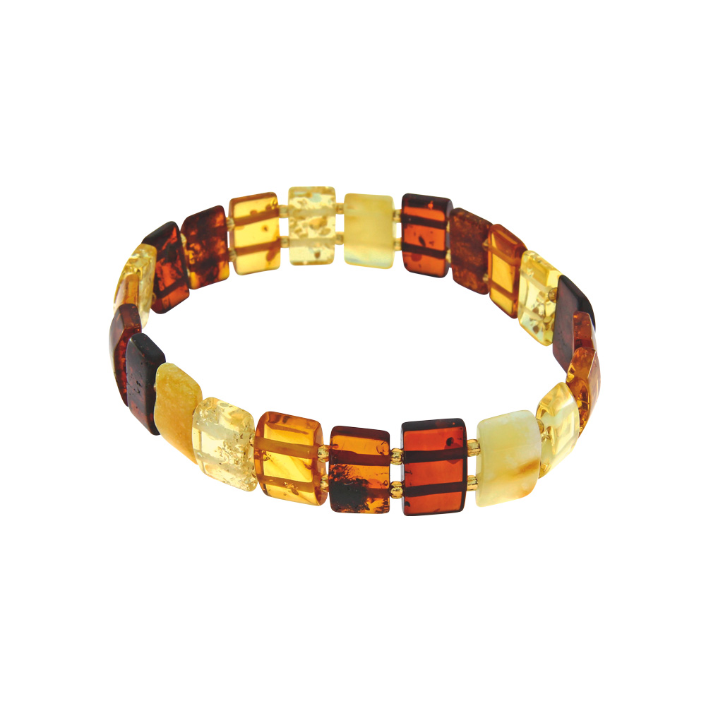 Bracelet élastique avec des pierres d'ambre taillées en forme rectangulaire
