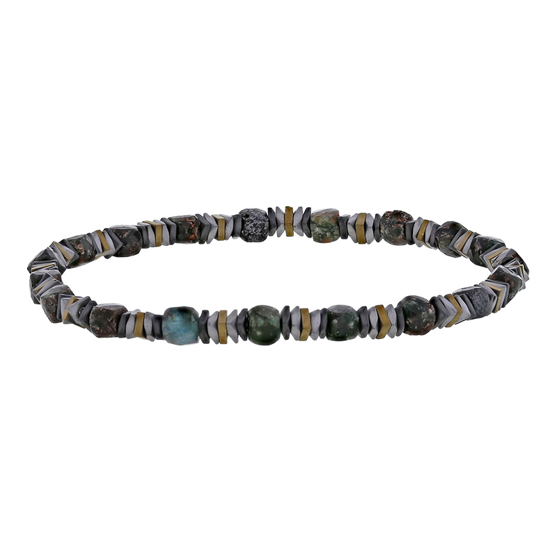Bracelet élastique avec hématites plates et jaspes en boules