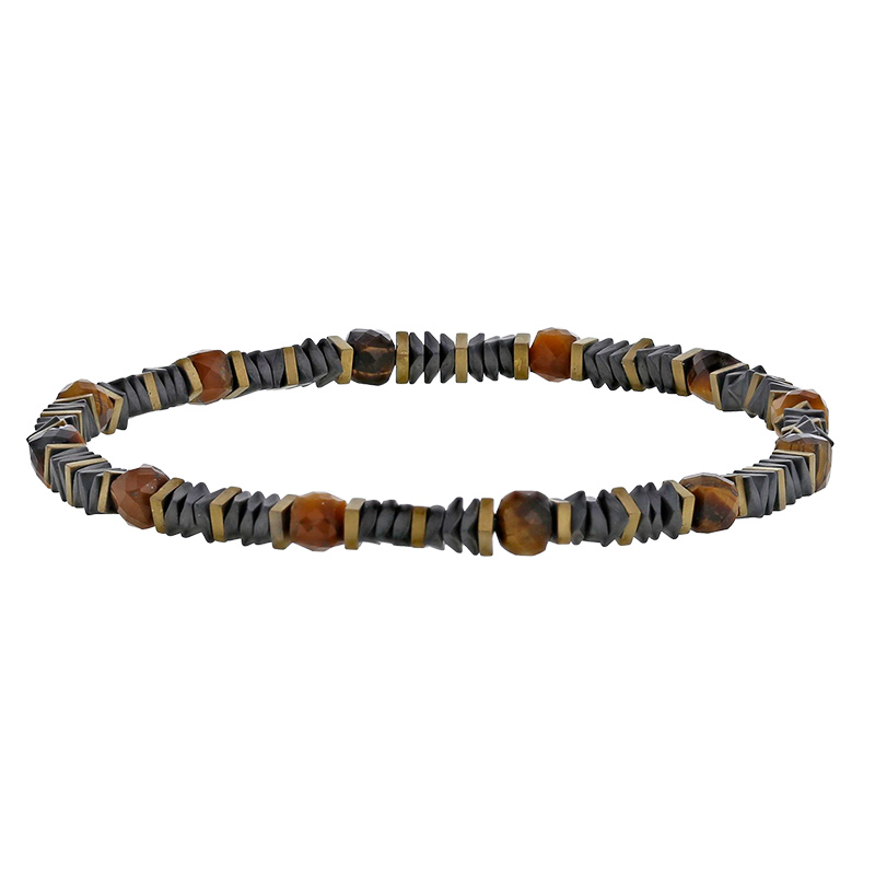 Bracelet élastique avec hématites plates et oeil de tigre en boules