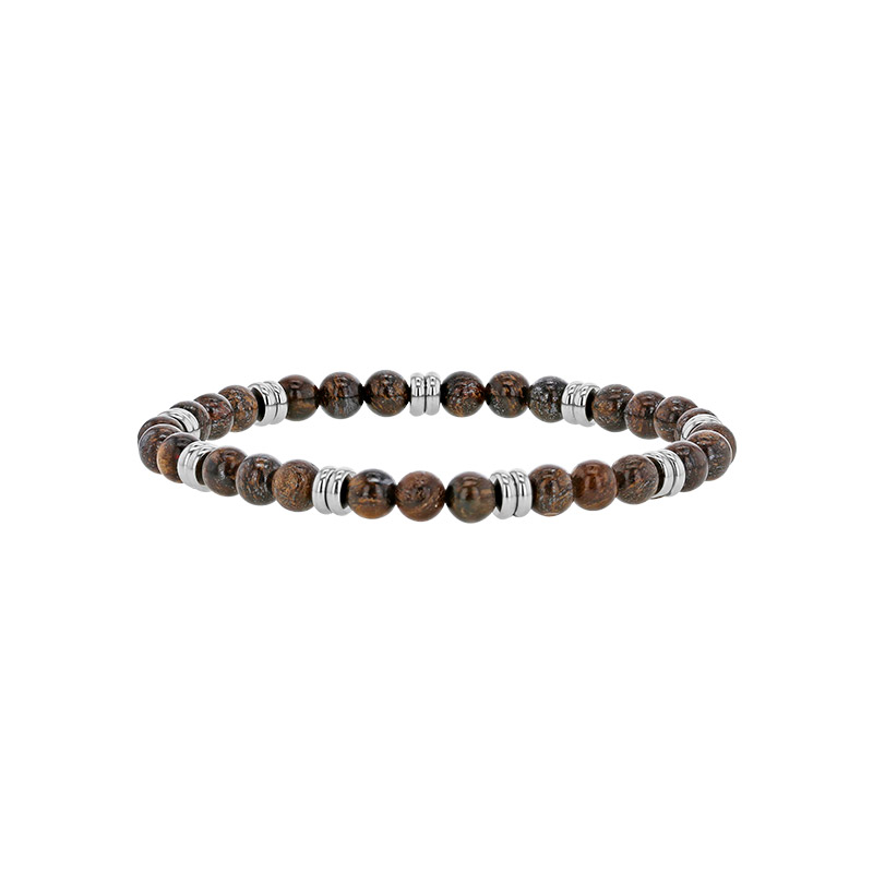 Bracelet élastique boules Agate noire et intercalaires acier