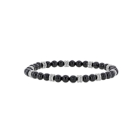 Bracelet élastique boules Agate noire et intercalaires acier