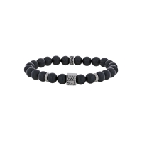 Bracelet élastique boules Agate noire, perles acier ronde et carrée motif 