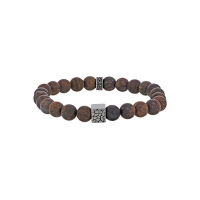 Bracelet élastique boules en Agate noire et perles ronde et carrée acier motif 