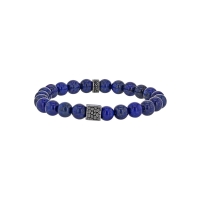 Bracelet élastique boules en Agate noire et perles ronde et carrée acier motif 