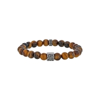 Bracelet élastique boules en Agate noire et perles ronde et carrée acier motif 