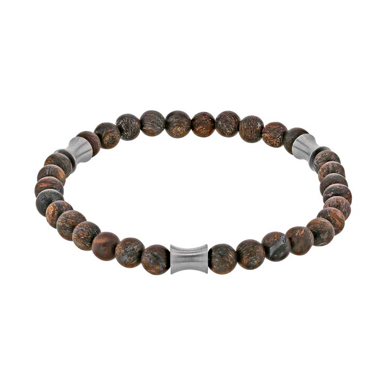 Bracelet élastique boules Onyx et éléments en Acier