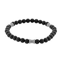 Bracelet élastique boules Onyx et éléments en Acier