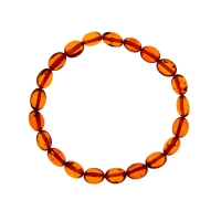 Bracelet élastique en ambre ronde couleur cognac