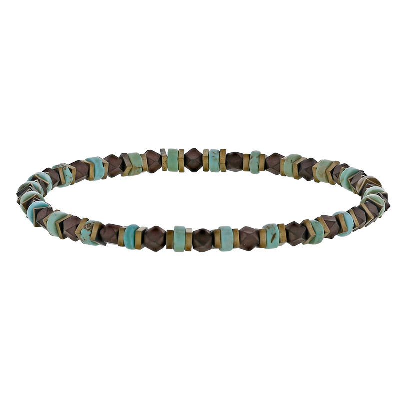 Bracelet élastique en hématites et magnésites plates et boules