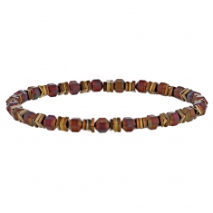 Bracelet élastique en hématites plates et boules, avec plaquage de couleur marron et doré