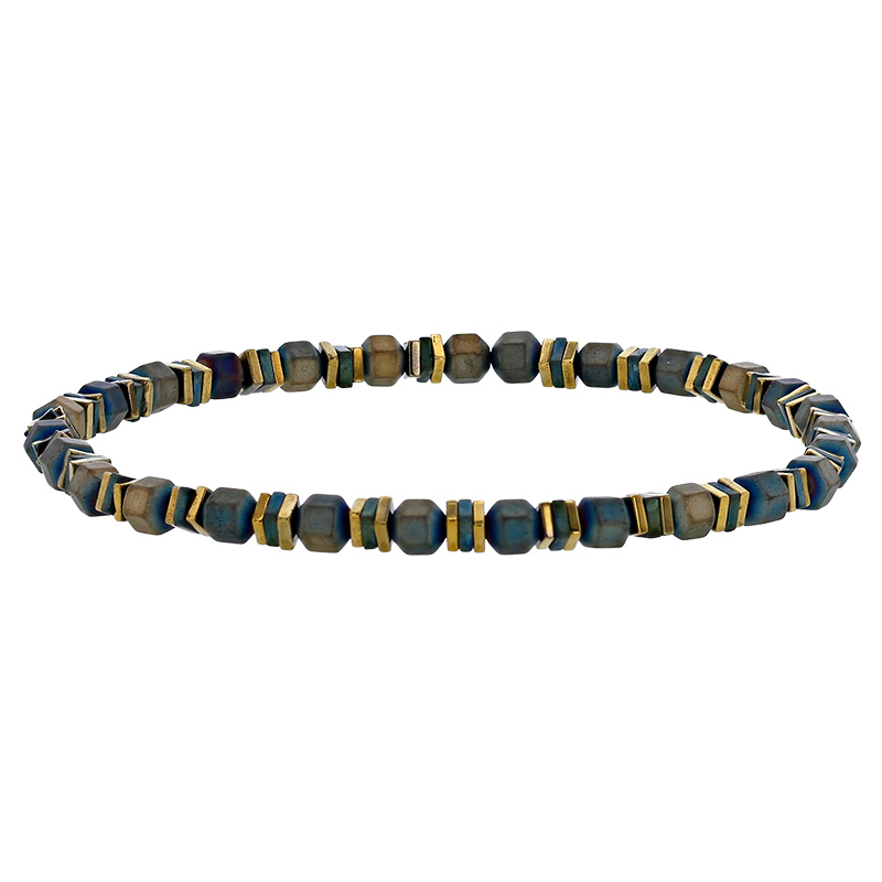 Bracelet élastique en hématites plates et boules, avec plaquage de couleur marron, noir et doré