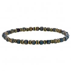 Bracelet élastique en hématites plates et boules, avec plaquage de couleur marron, noir et doré