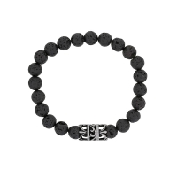 Bracelet élastique en pierres de Lave et perle tube à motif ajouré en acier mat