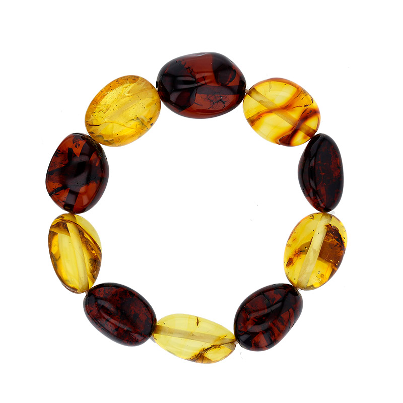 Bracelet élastique, forme arrondie d'ambre cognac et miel