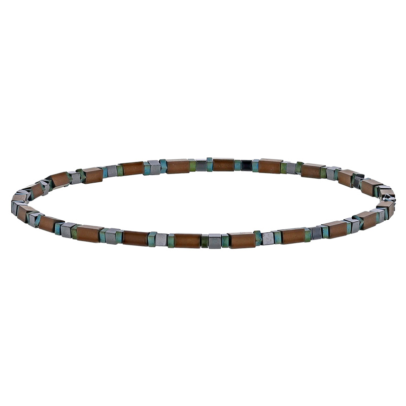 Bracelet élastique hématites carrées et rectangulaires, avec plaquage de couleur marron et bleu-vert