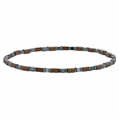 Bracelet élastique hématites carrées et rectangulaires, avec plaquage de couleur marron et bleu-vert