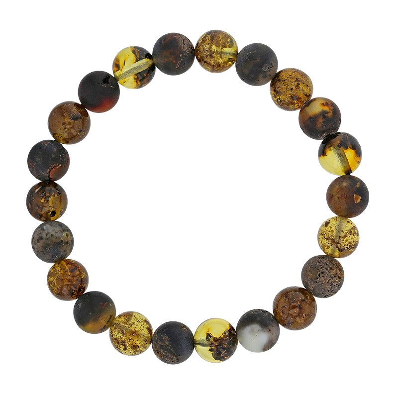 Bracelet élastique homme, ambre verte et miel ronde