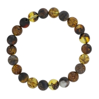 Bracelet élastique homme, ambre verte et miel ronde