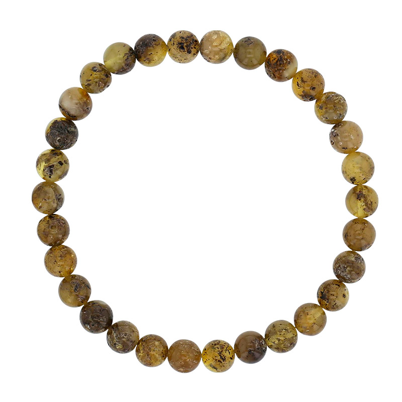 Bracelet élastique homme, ambre verte ronde