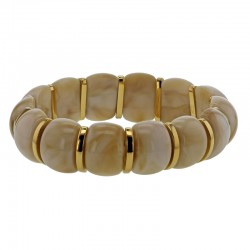 Bracelet élastique orné d'une perle acrylique beige et acier doré