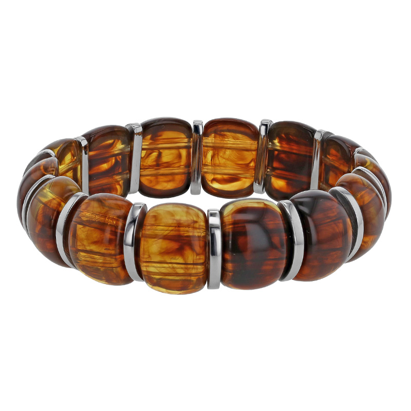 Bracelet élastique orné d'une perle acrylique bleue et acier