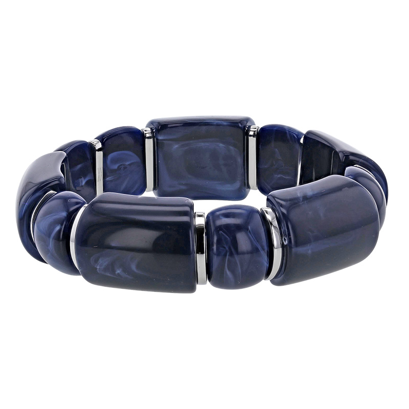 Bracelet élastique orné d'une perle acrylique bleue et acier