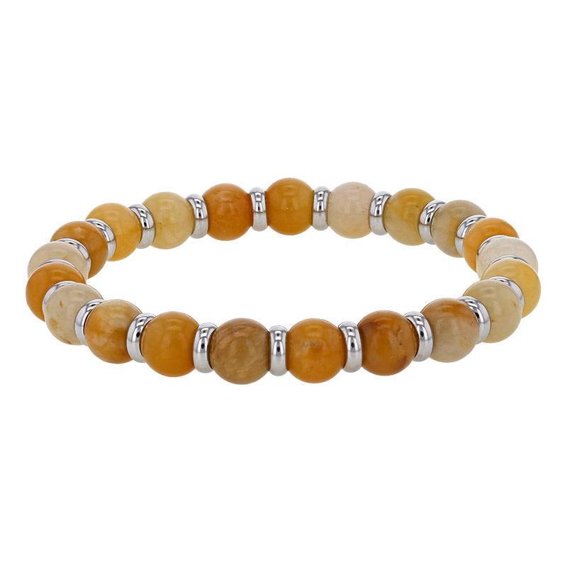 Bracelet élastique orné de boules en jade bleue et rondelles en acier