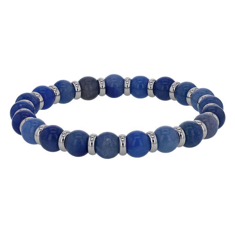 Bracelet élastique orné de boules en jade bleue et rondelles en acier