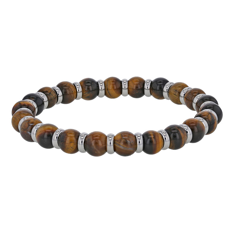 Bracelet élastique orné de boules en jade bleue et rondelles en acier