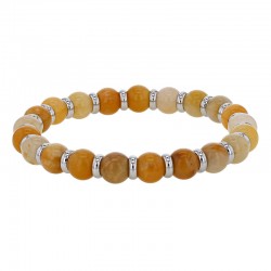 Bracelet élastique orné de boules en jade bleue et rondelles en acier