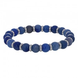 Bracelet élastique orné de boules en jade bleue et rondelles en acier