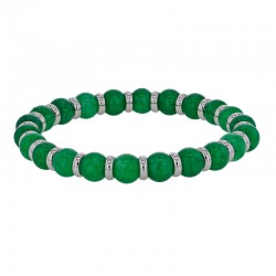 Bracelet élastique orné de boules en jade bleue et rondelles en acier