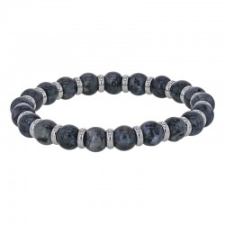 Bracelet élastique orné de boules en jade bleue et rondelles en acier