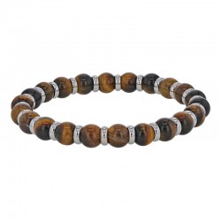 Bracelet élastique orné de boules en jade bleue et rondelles en acier