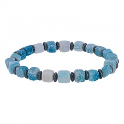 Bracelet élastique orné de cube calcédoine bleue et rondelle en hématite