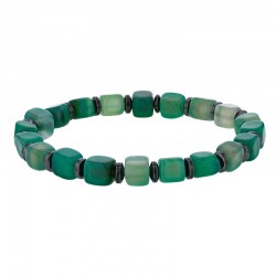 Bracelet élastique orné de cube calcédoine bleue et rondelle en hématite