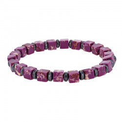 Bracelet élastique orné de cube calcédoine bleue et rondelle en hématite