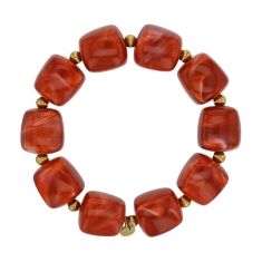 Bracelet élastique orné de cubes en résine rouge et perles dorées, acier doré