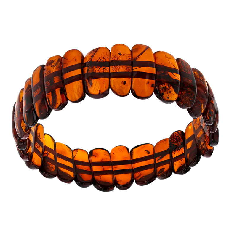 Bracelet élastique ovale allongé ambre cognac