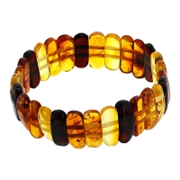 Bracelet élastique ovale allongé ambre cognac, miel, vert et cerise