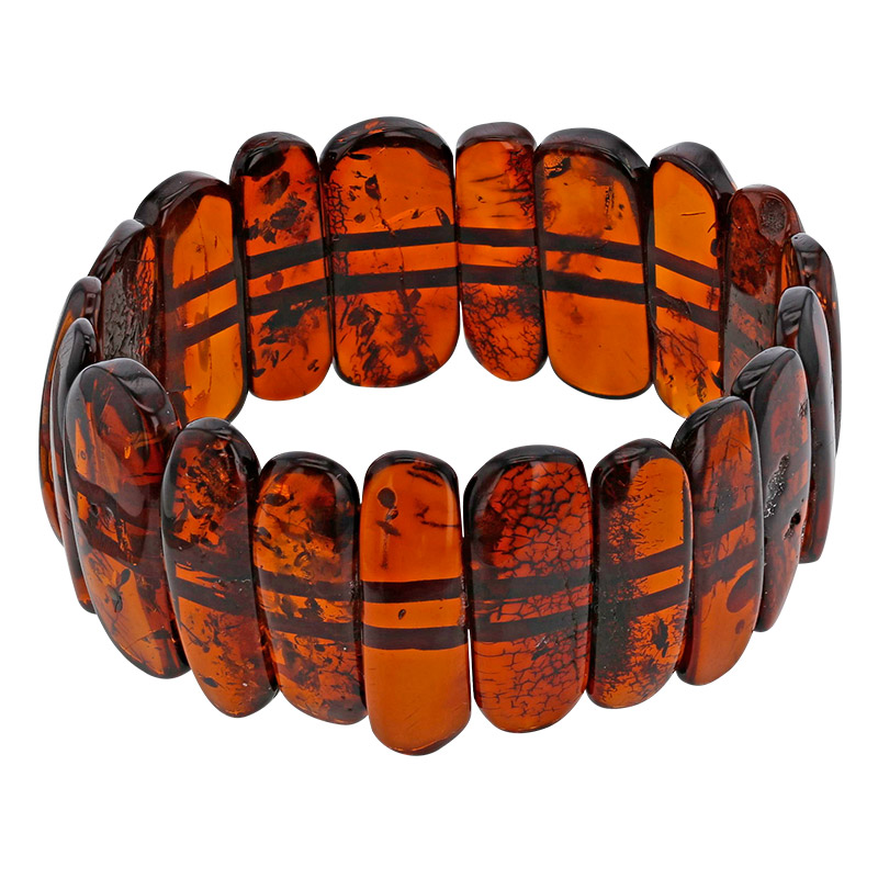 Bracelet élastique ovale large ambre cognac
