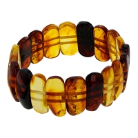 Bracelet élastique ovale large ambre cognac, miel, vert et cerise