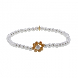 Bracelet élastique perles cristal et nacre de Majorque, fleur cristal couleur champagne