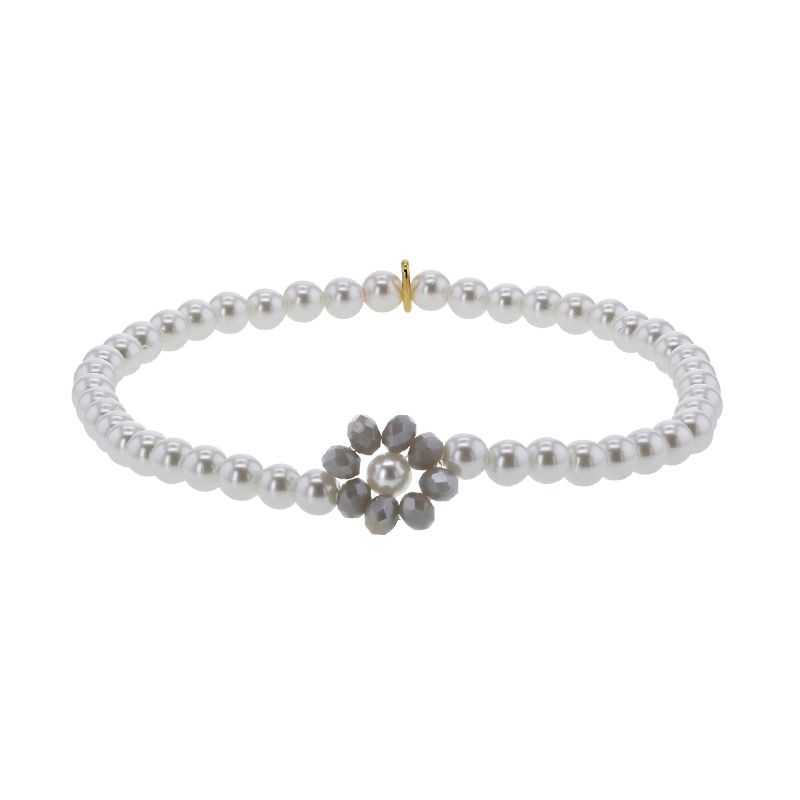 Bracelet élastique perles cristal et nacre de Majorque, fleur cristal gris clair
