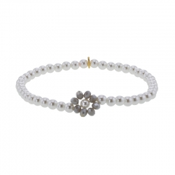 Bracelet élastique perles cristal et nacre de Majorque, fleur cristal gris clair