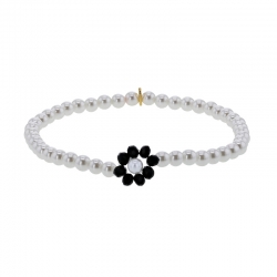 Bracelet élastique perles cristal et nacre de Majorque, fleur cristal noire