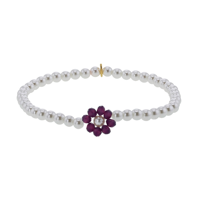 Bracelet élastique perles cristal et nacre de Majorque, fleur cristal rose clair